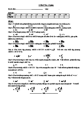 Kiểm tra 15 phút môn học Toán học 12